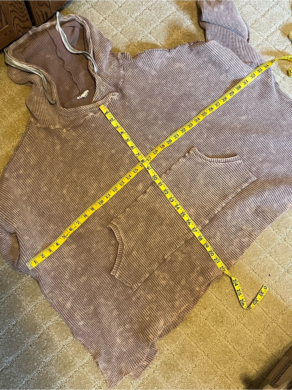 NWOT BiBi Cozy Waffle-Knit Hooded Sweater in Taupe - Picture 14 of 14